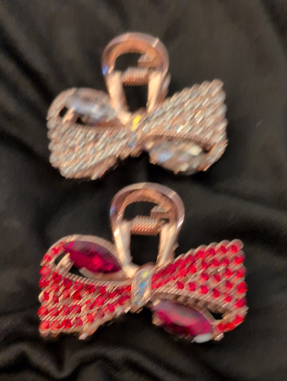 Rhinestone Bow Hair Claw Clip - Red and Silver